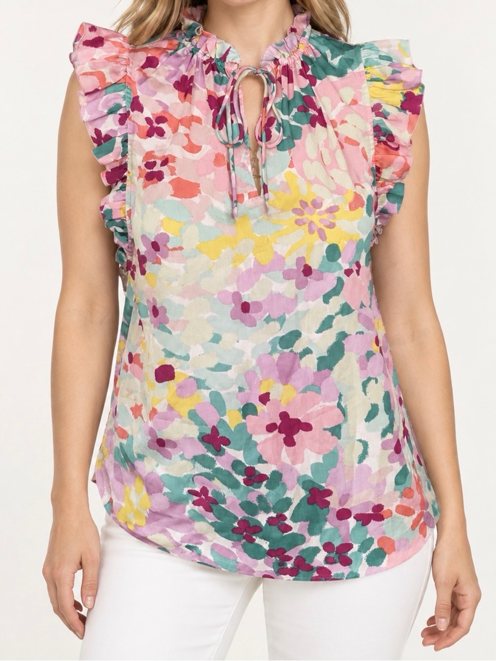 kate spade multicolor floral tie-neck sleeveless blouse Size XXS